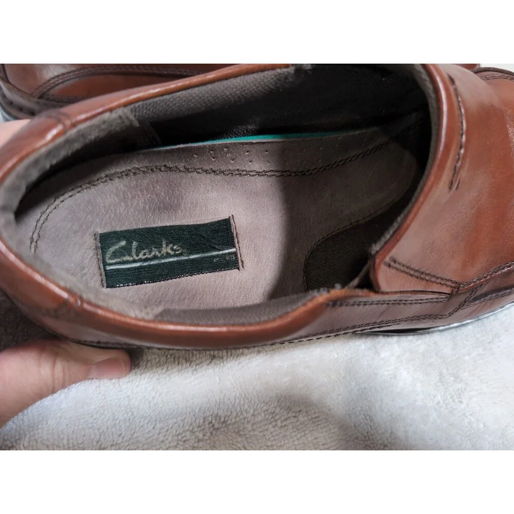 CLARKS BROWN LEATHER LOAFERS/DRESS SHOES SLIP ON MEN'S SIZE 9.5M #72554 GUC